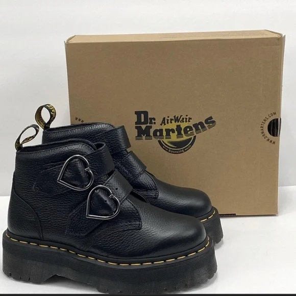 - Dr MARTENS DEVON HEART LEATHERS PLATFORM BLACK BOOTS - Picture 14 of 16